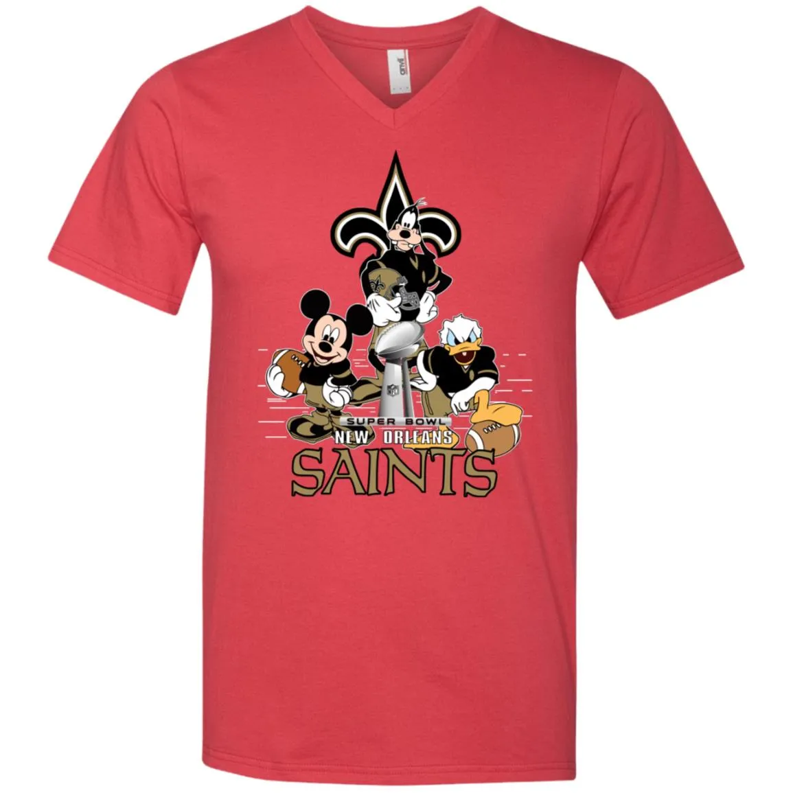 Nfl – New Orleans Saints Donald Duck Goofy Mickey Mouse Super Bowl 2019 Football Men V-Neck T-Shirt