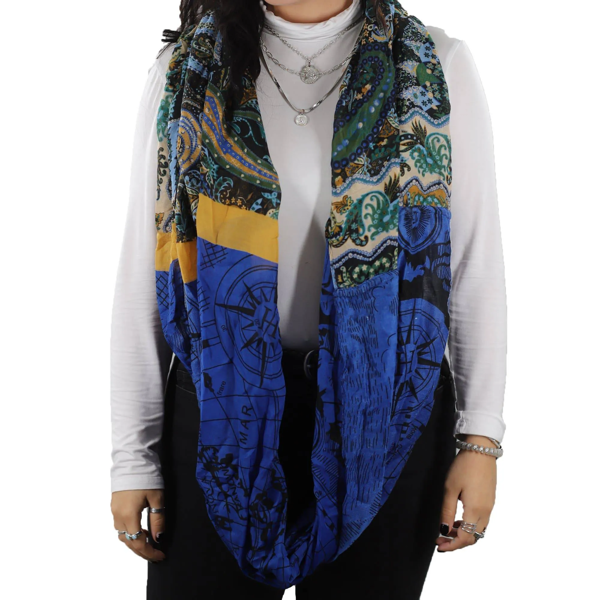 Paisley Map Infinity Scarf - Blue