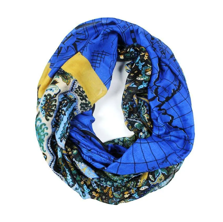 Paisley Map Infinity Scarf - Blue