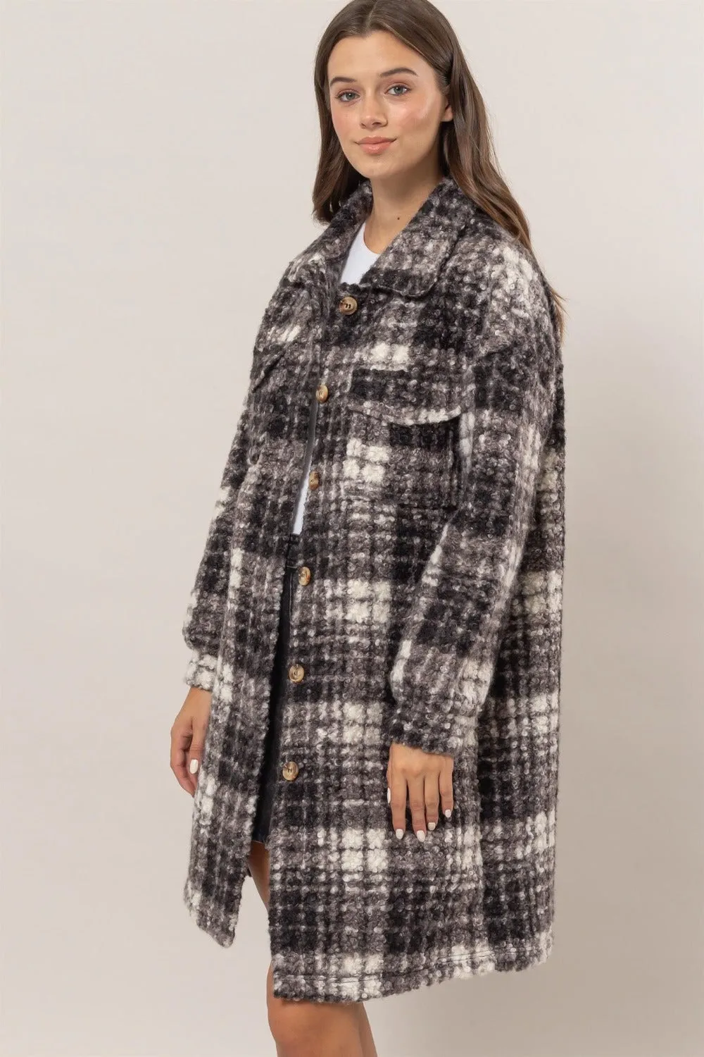 Paisley Plaid Button Down Longline Shacket