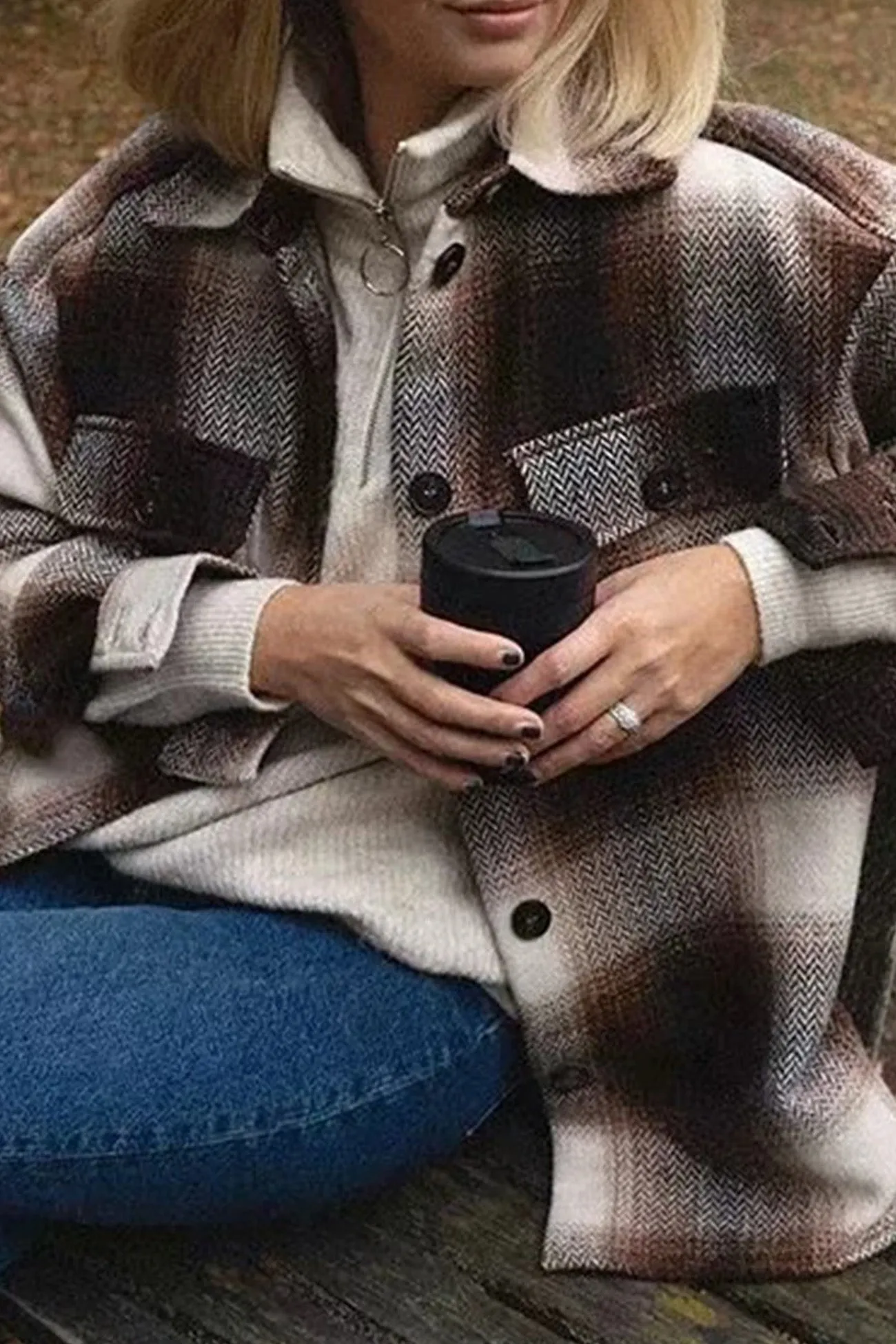 Plaid Lapel Pocket Long Sleeve Shacket