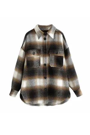 Plaid Lapel Pocket Long Sleeve Shacket