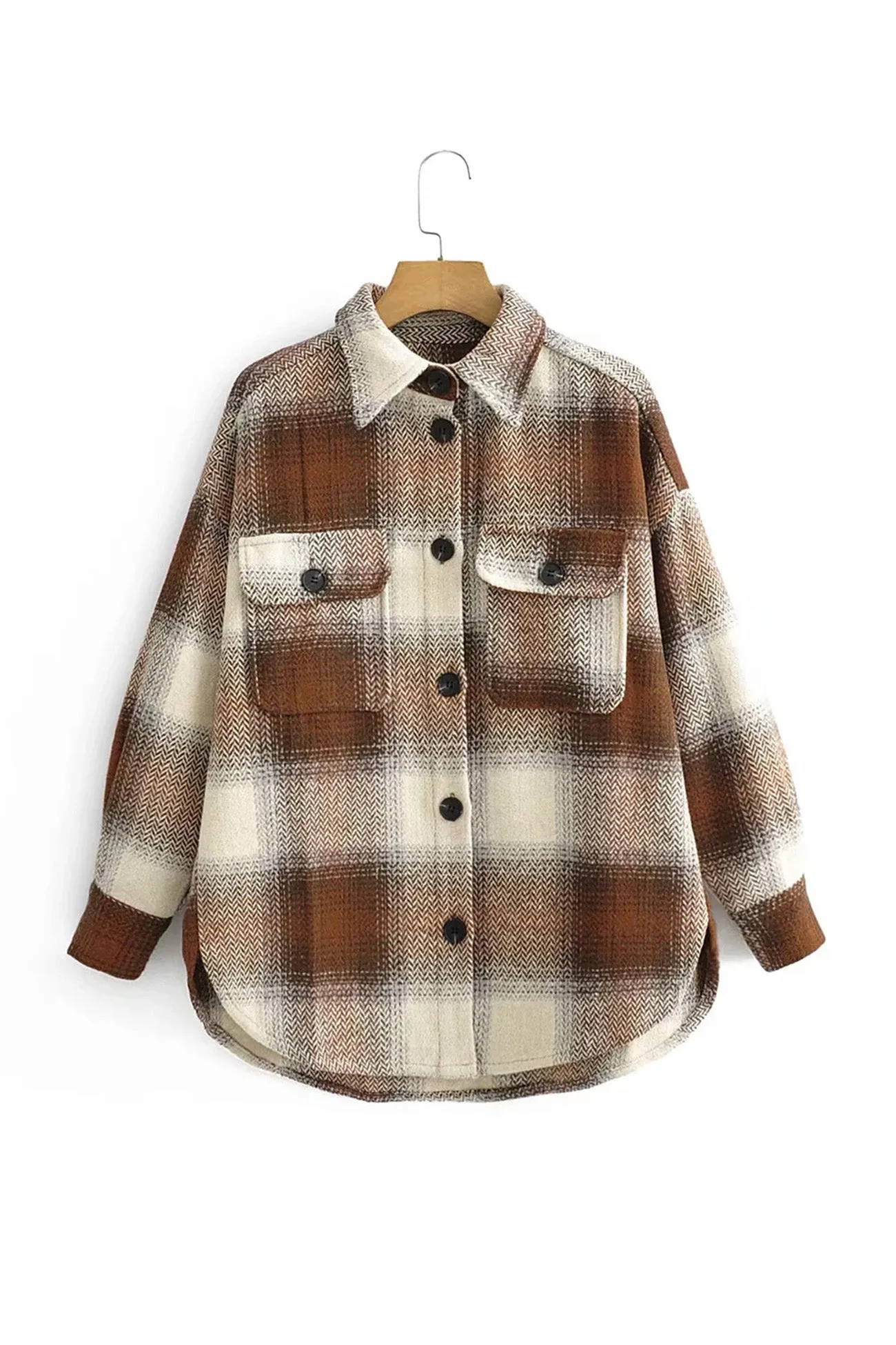 Plaid Lapel Pocket Long Sleeve Shacket