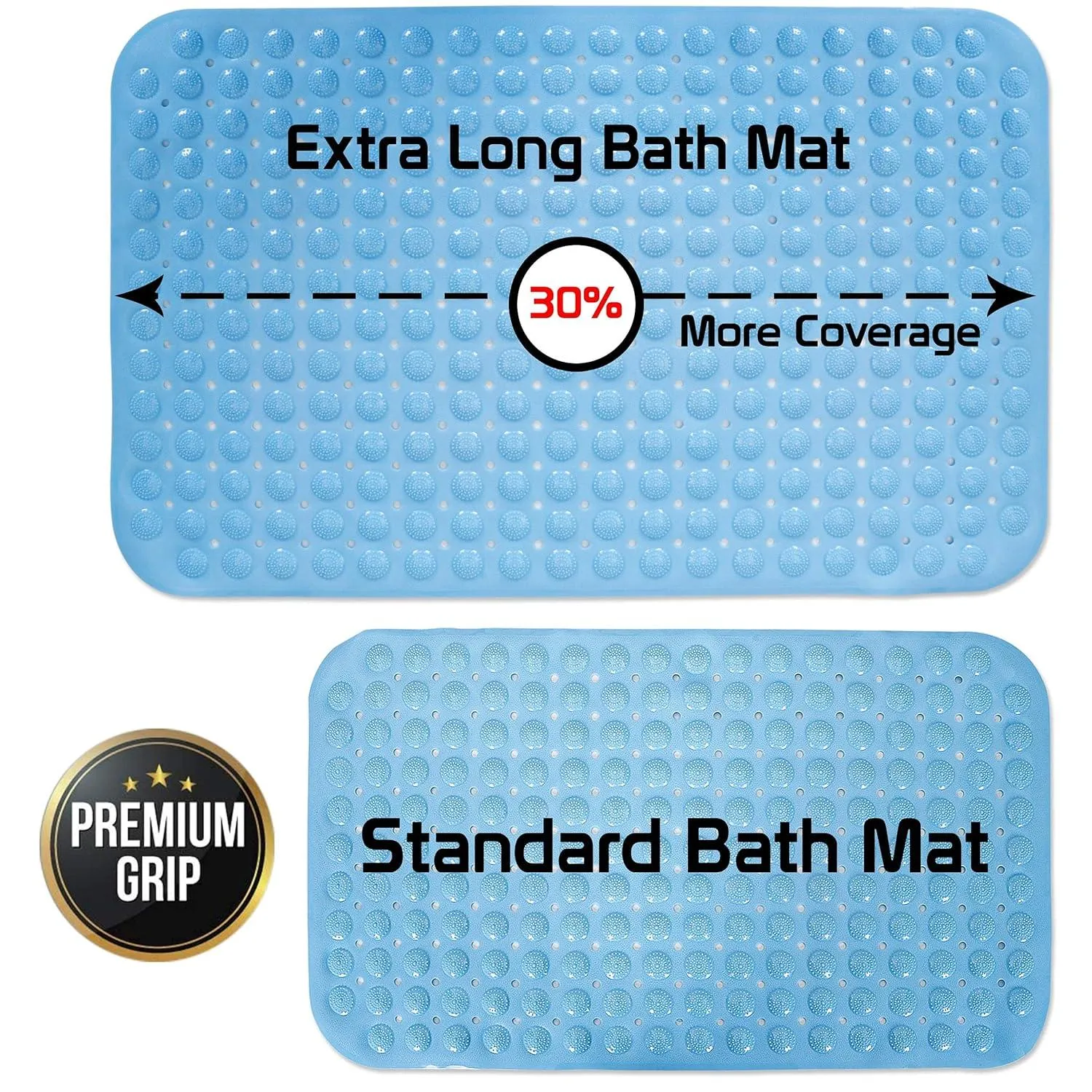 PVC Shower Mat Anti-Slip with Massage Acupressure Points, 58x88 cm, Blue