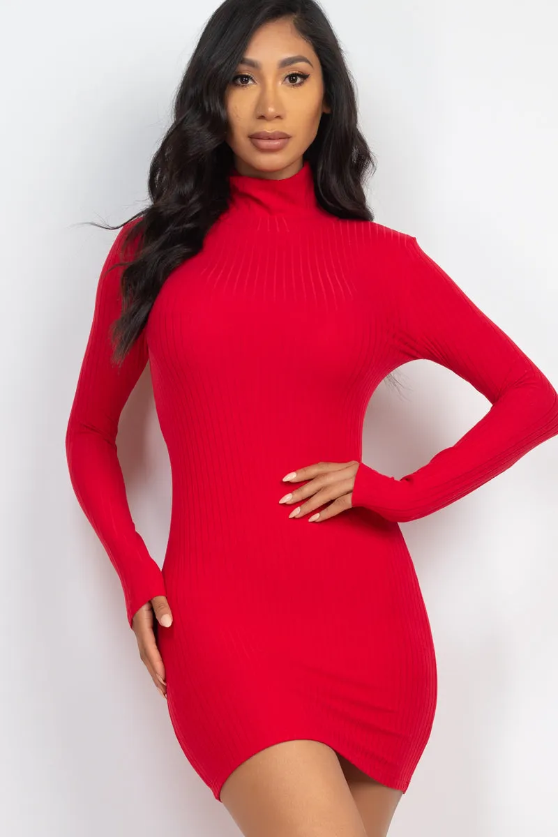 Ribbed Mock Neck Bodycon Mini Dress (CAPELLA)