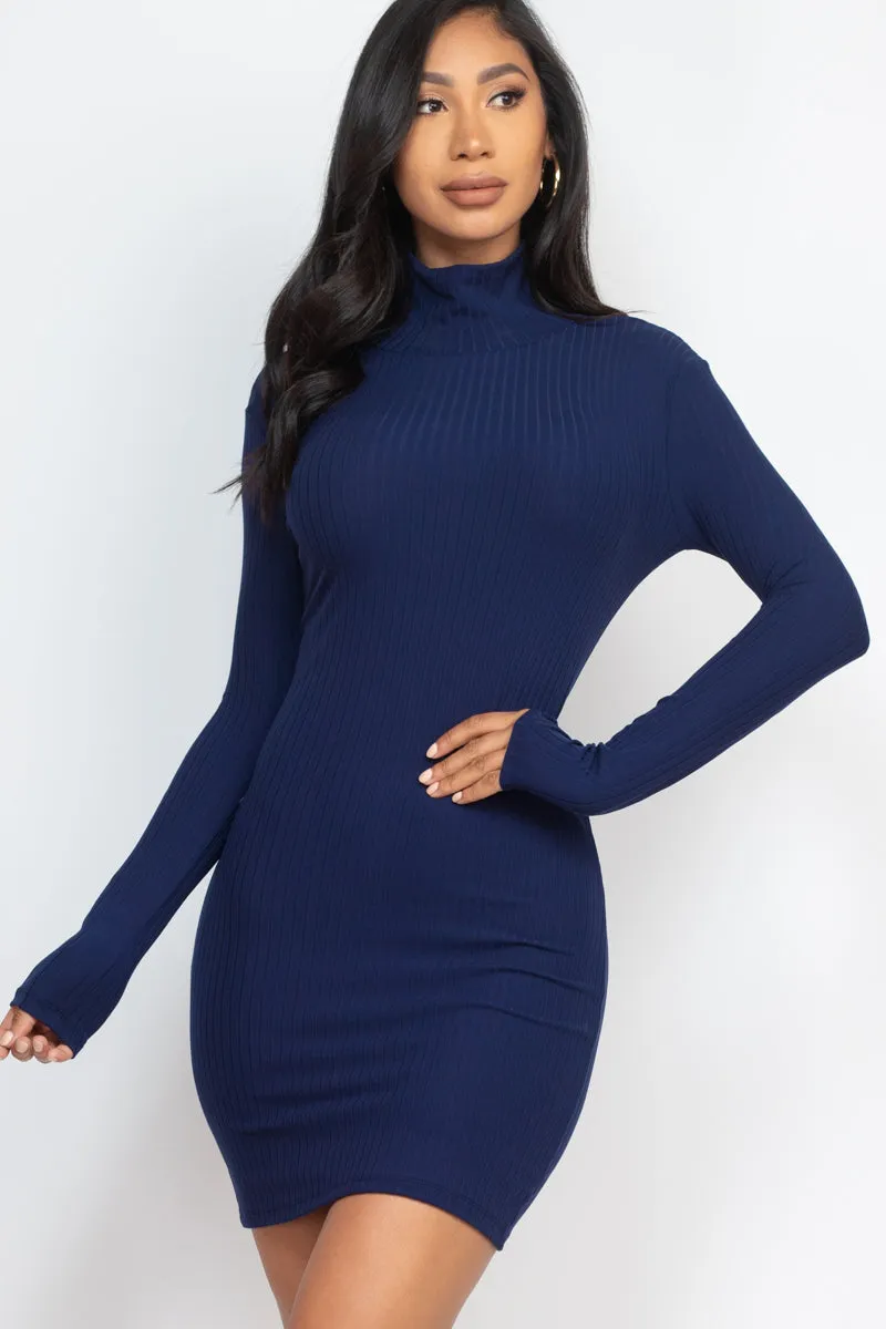 Ribbed Mock Neck Bodycon Mini Dress (CAPELLA)