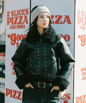 [RUNNING HIGH] FW 24 STUDDED CROP SHEARLING JACKET (BLACK)