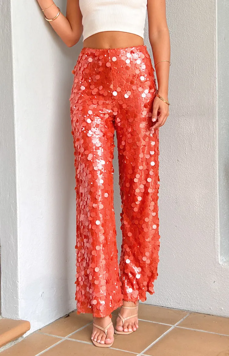 Saria Orange Sequin Pants