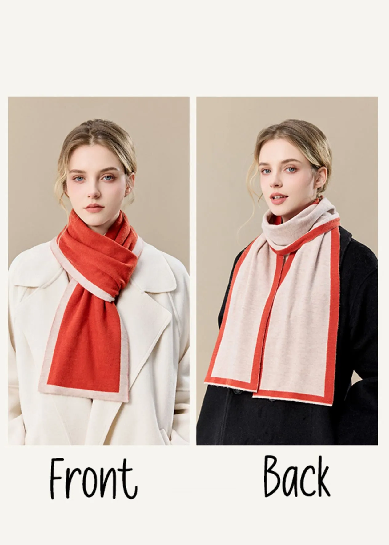 Striped Frame Pure Wool Long Scarf