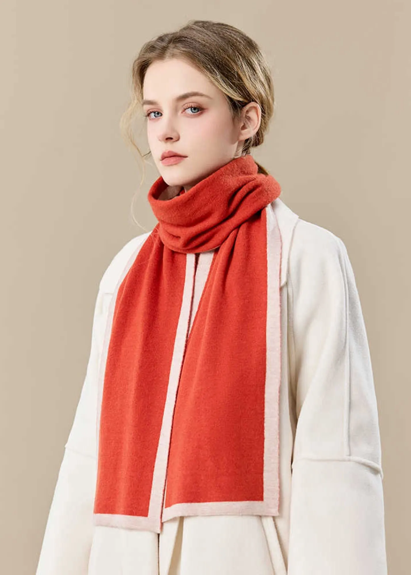 Striped Frame Pure Wool Long Scarf