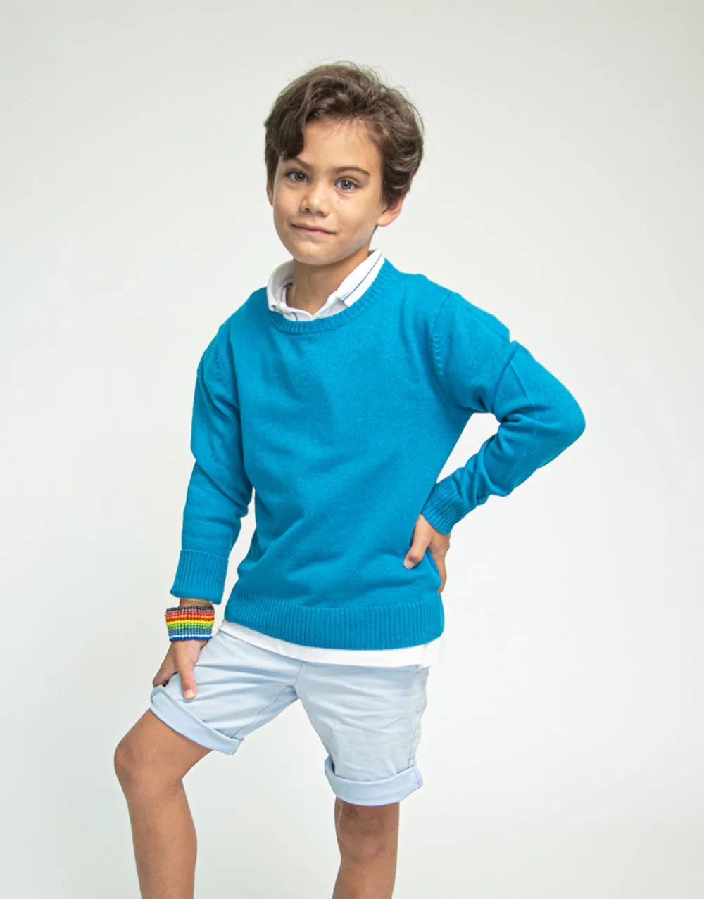 The Tommy - Boys Cashmere Crew Neck Pullover in Mykonos