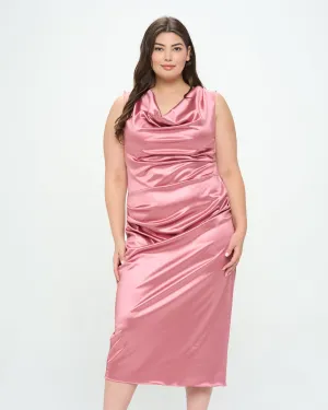 Topanga Satin Stretch Cowl Dress | Mauve