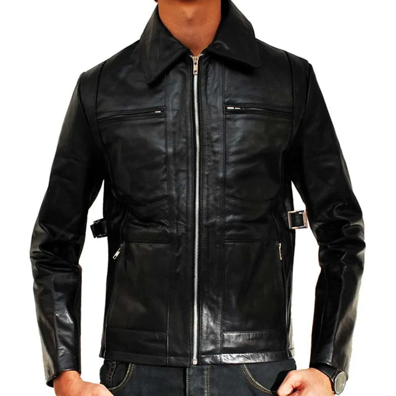 Troy Classic United Four Pocket Black Leather Jacket