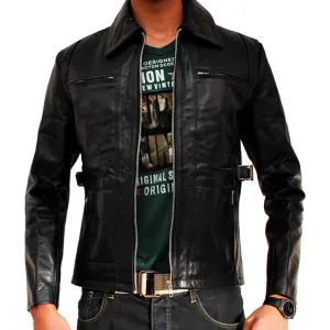 Troy Classic United Four Pocket Black Leather Jacket