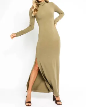 Turtleneck Sweater Maxi Dress In Olive | Olive