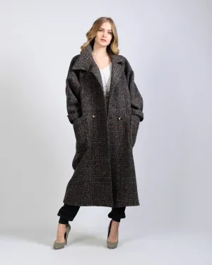 Tweed Wool Asymmetric Cowl Coat