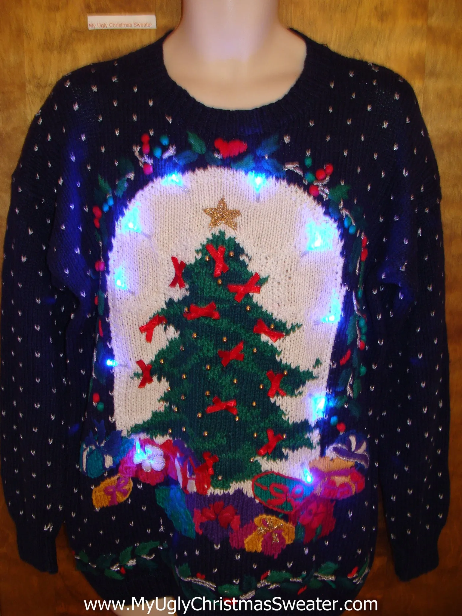 Two Sided 80s Blue Tacky Xmas Sweater with Lights