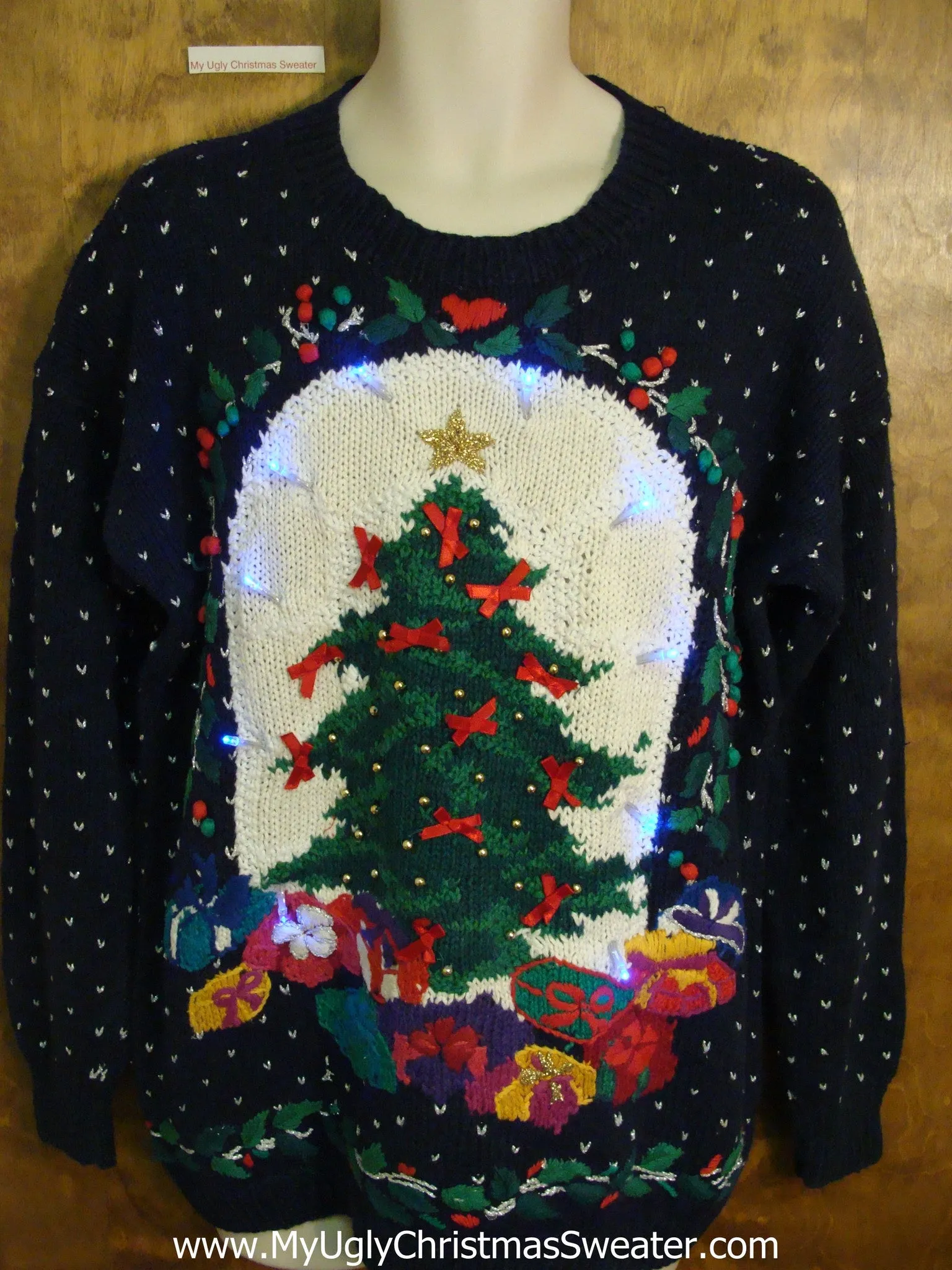 Two Sided 80s Blue Tacky Xmas Sweater with Lights