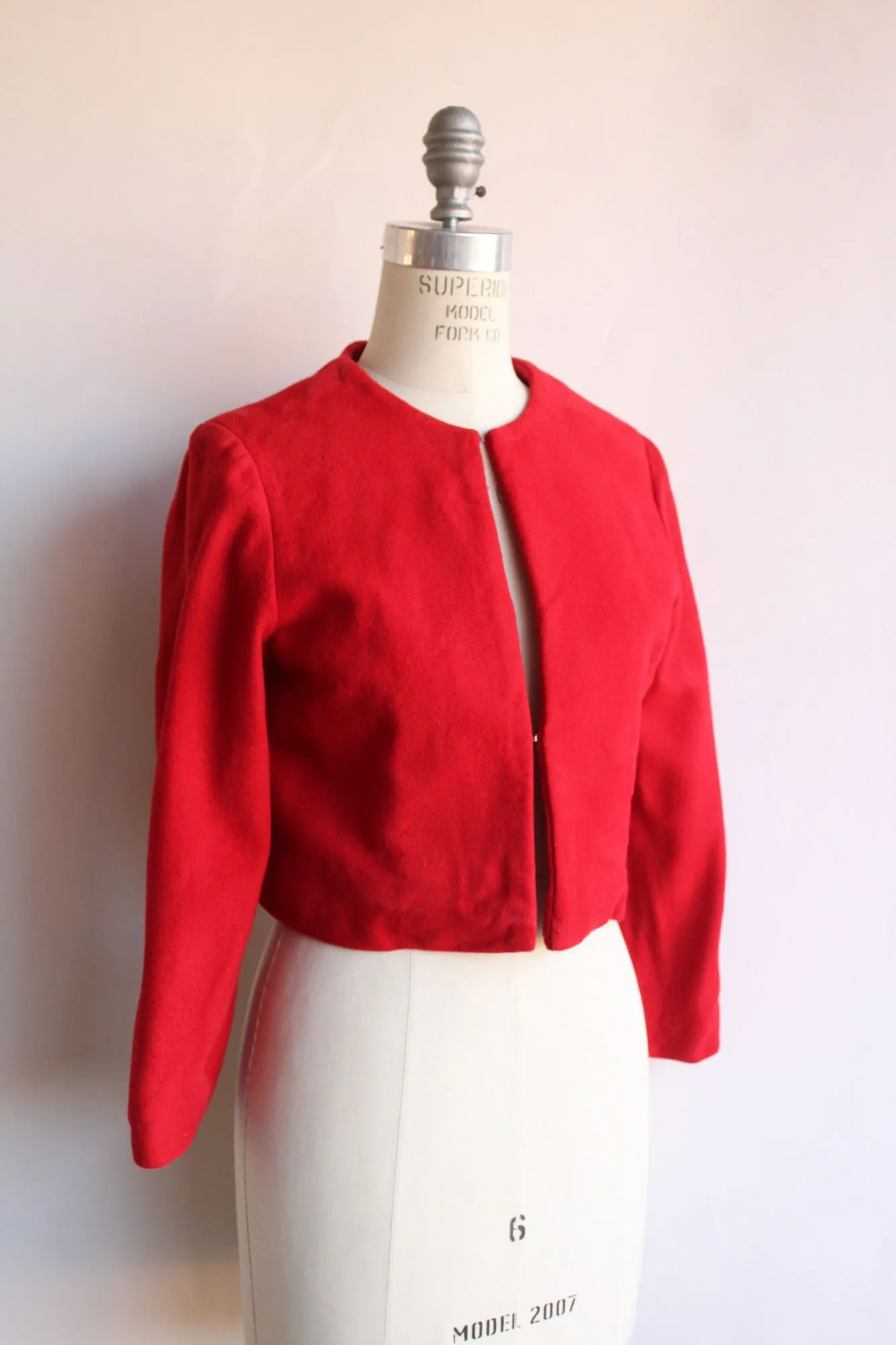 Vintage 1960s Red Wool Cropped Bolero Jacket