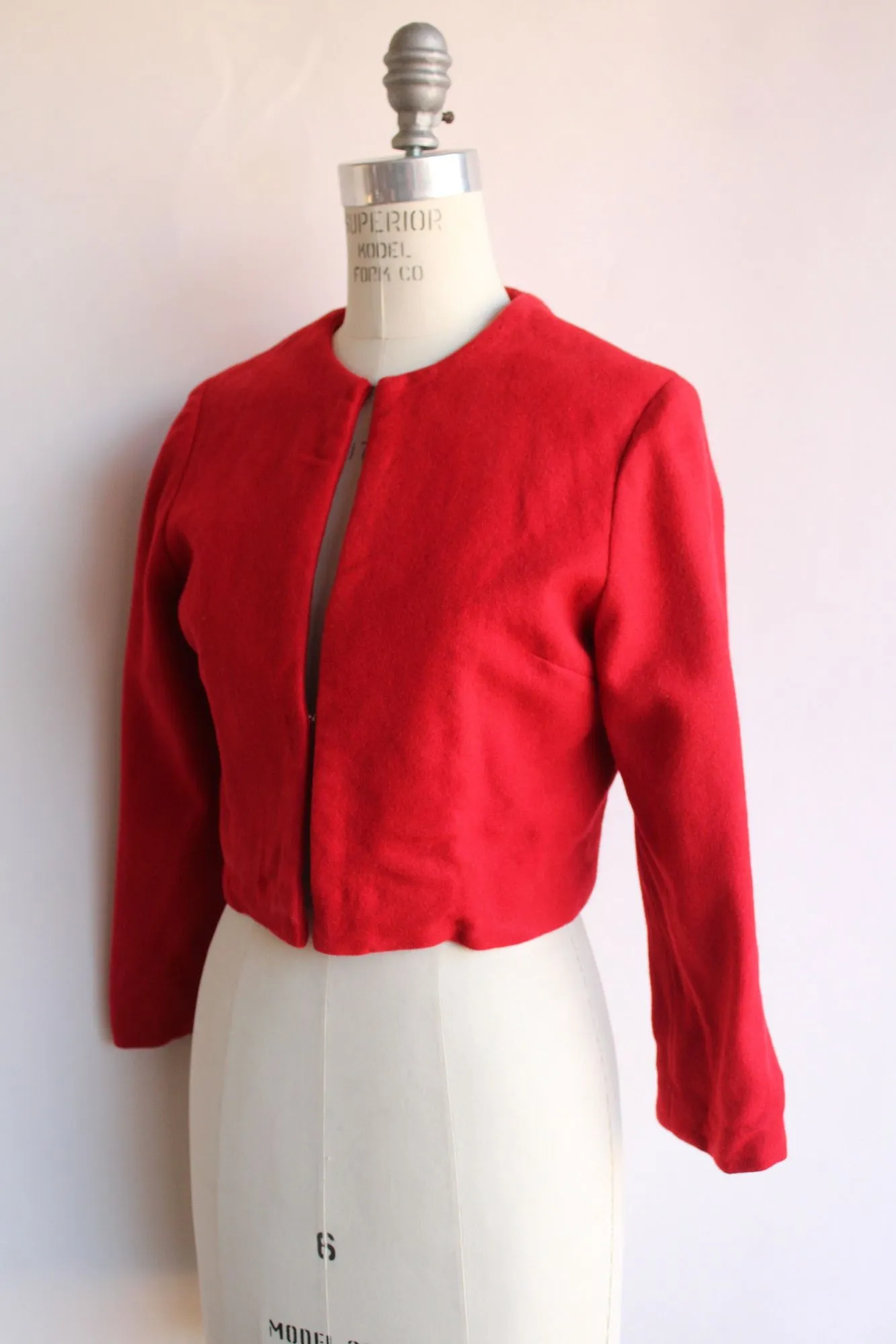 Vintage 1960s Red Wool Cropped Bolero Jacket