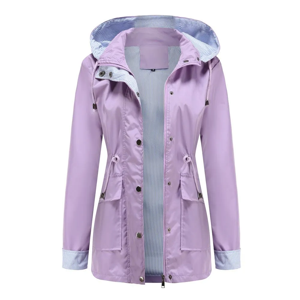 Women hoodie zip up buttons long sleeve trench coat