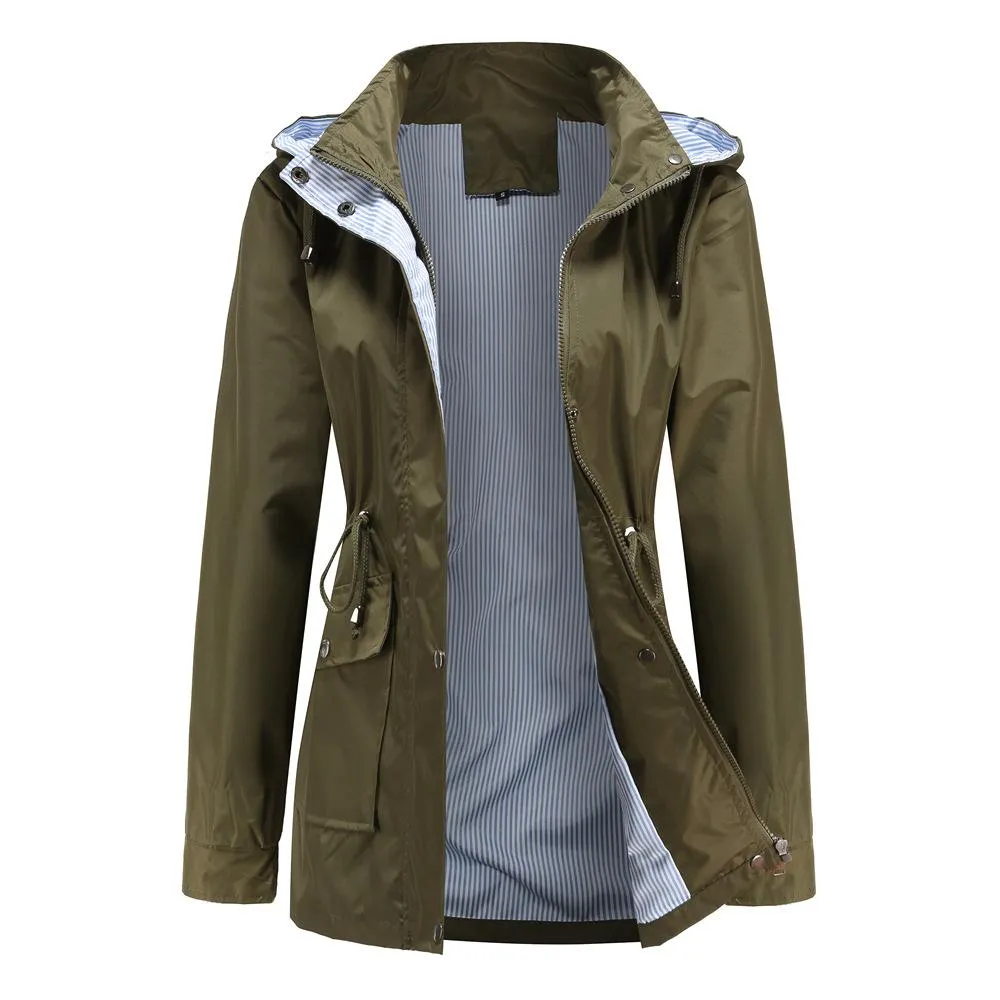 Women hoodie zip up buttons long sleeve trench coat