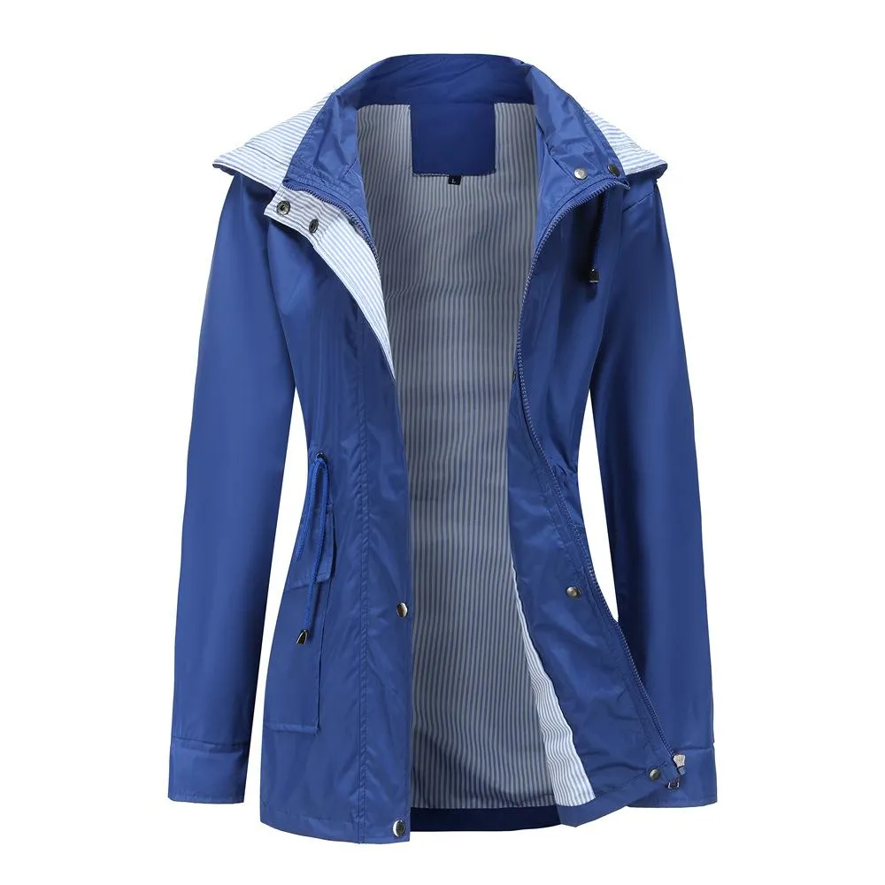 Women hoodie zip up buttons long sleeve trench coat