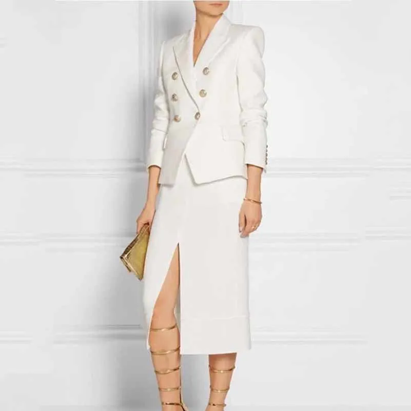 Women white wedding blazer long sleeve doule breasted V-neck jacket