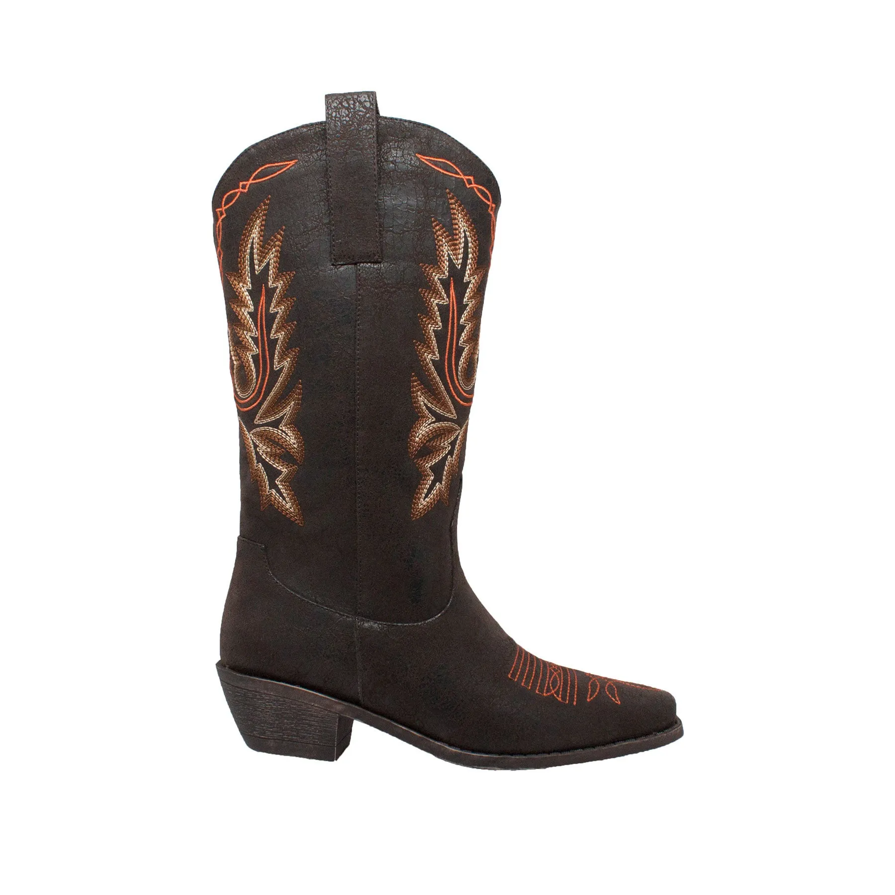 Women's 14" Western Dark Brown Pull On Boots with Fancy Stitching - 8616