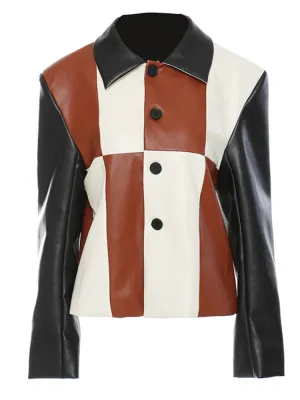 Women's Faux Leather Colorblock Jacket | Loose Fit & Stylish